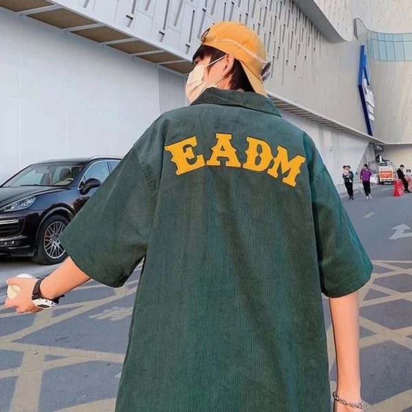 Glitchcore Barcode glitch – Korean Fashion Embroidery Polo T Shirt High Street Short Sle