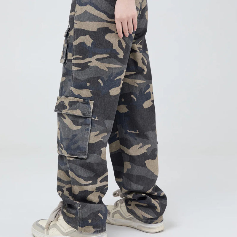 vintage pockets camouflage denim pants men jeans hip hop streetwear military cargo pants combat utility trousers