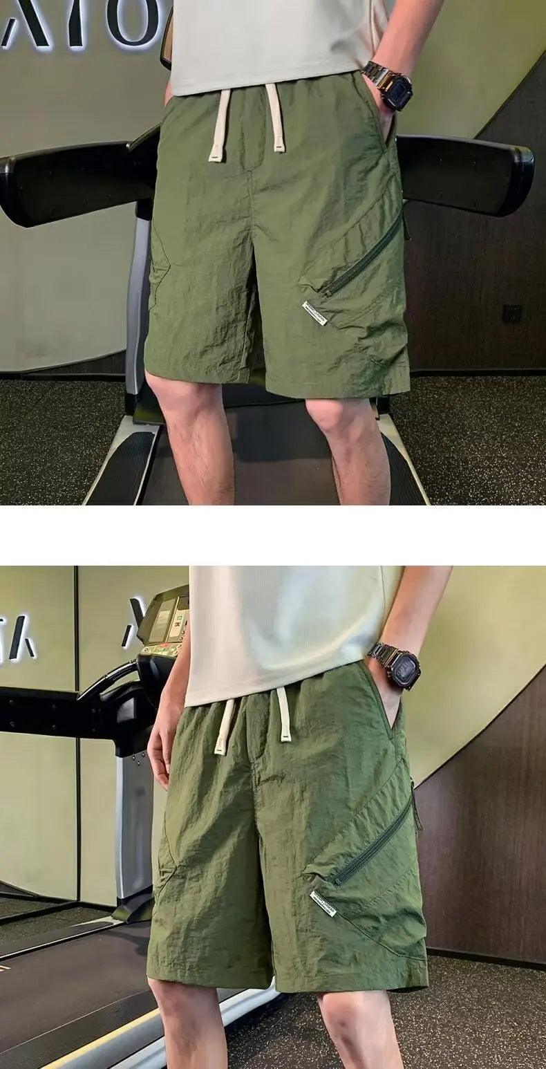 retro mens zip pocket cargo shorts loose straight outdoor casual shorts five point pants male quick dry cargo shorts summer new unique cargo style 1390