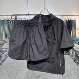 Summer Short Sleeved Shorts Set Workwear Pocket Hooded Zip Top Loose T