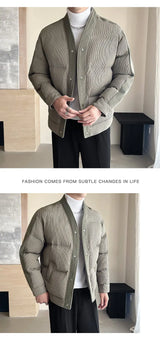 Men's Winter Collarless Woolen Splice Cotton-padded Jacket Men Business Casual Fashion Loose Warm Parkas Coat Thicken Jacket