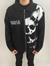 skulls printed harajuku denim jacket and coat mens fashion hip hop full zipper outerwear casual loose streetwear jeans jacket - variant style 847489 for streetwear fashion