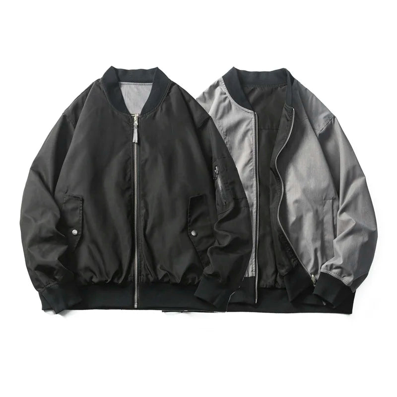 leather panel bomber, high-street look - oversized graphic apparel for edgy looks
