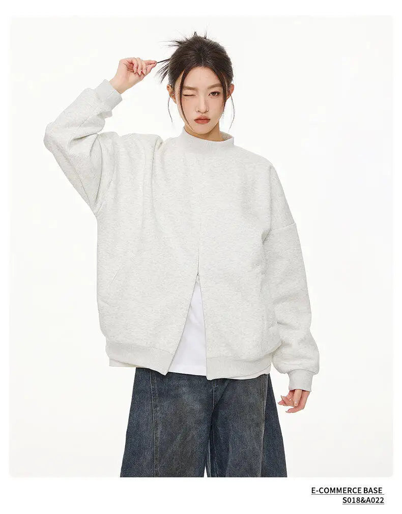 Stand Collar Half Zipper Pullover Casual Sweatshirt Men Women Streetwe
