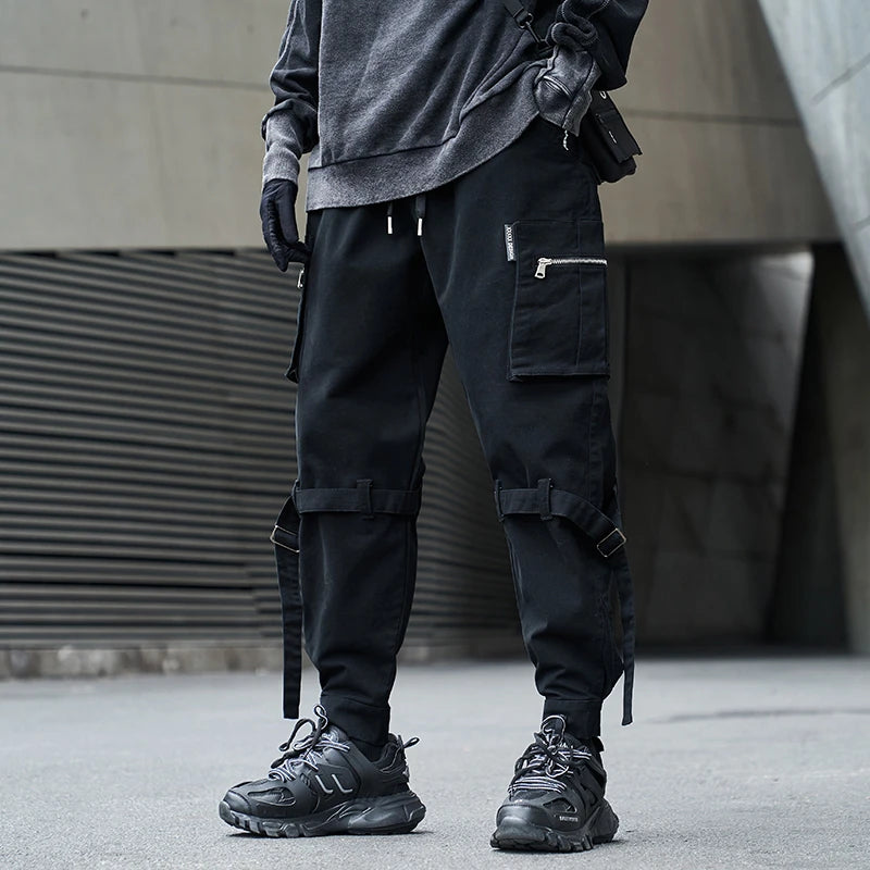 hip hop loose fit elastic waist cargo pants side big pocket ankle pants with belt mens drewstring military sweatpants joggers unique joggers style 4647
