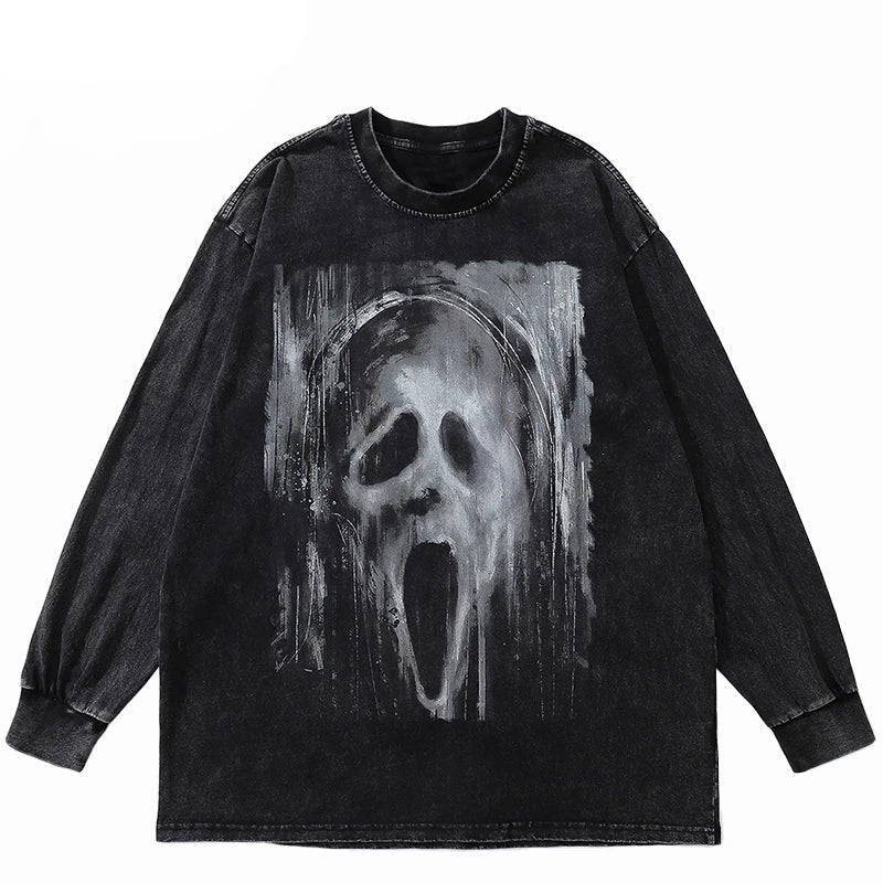 Y2K Graphic Tee – Hip Hop Long Sleeve Tshirt Streetwear Ghost Graphic – Edgy Streetwear for All Genders
