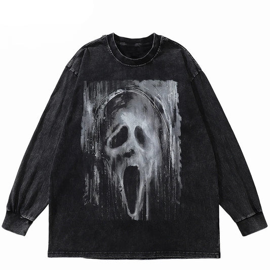 Y2K Graphic Tee – Hip Hop Long Sleeve Tshirt Streetwear Ghost Graphic – Edgy Streetwear for All Genders