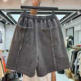 New 2024 Novelty High THUG CLUB Old Washed Rhine Stone Heavy Skateboard Street Cotton Casual Shorts Kanye Hip-hop Parkour #U46