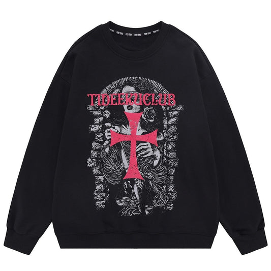 "Red Cross" Unisex Men Women Streetwear Graphic Sweatshirt Daulet Apparel