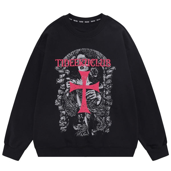 "Red Cross" Unisex Men Women Streetwear Graphic Sweatshirt Daulet Apparel