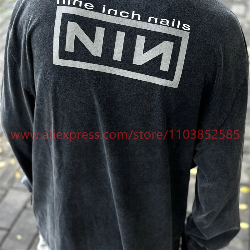 2024 Autumn Vintage American Long Sleeve Street Hip Hop West Coast High Street Heavy Weight High Quality Washed Print 100%Cotton
