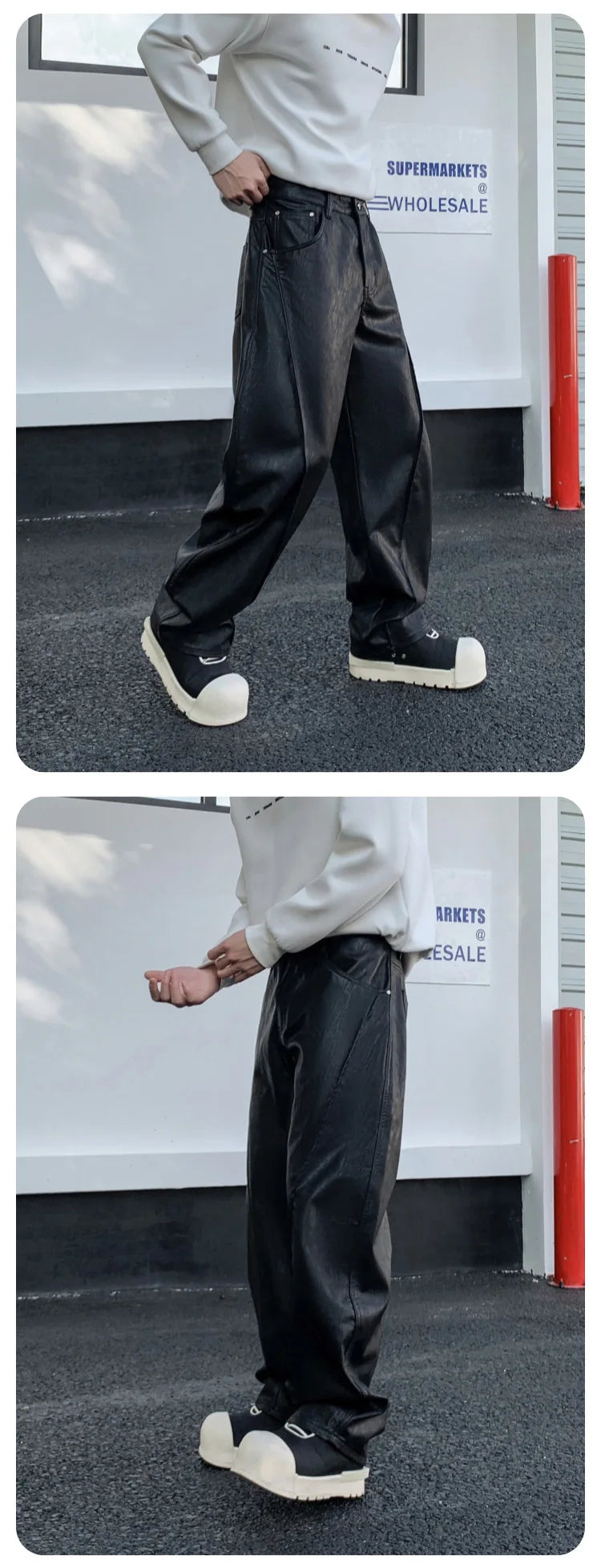 men streetwear fashion hip hop loose casual straight leather motorcycle pant man y2k trousers pants stage clothing unique default style 2423