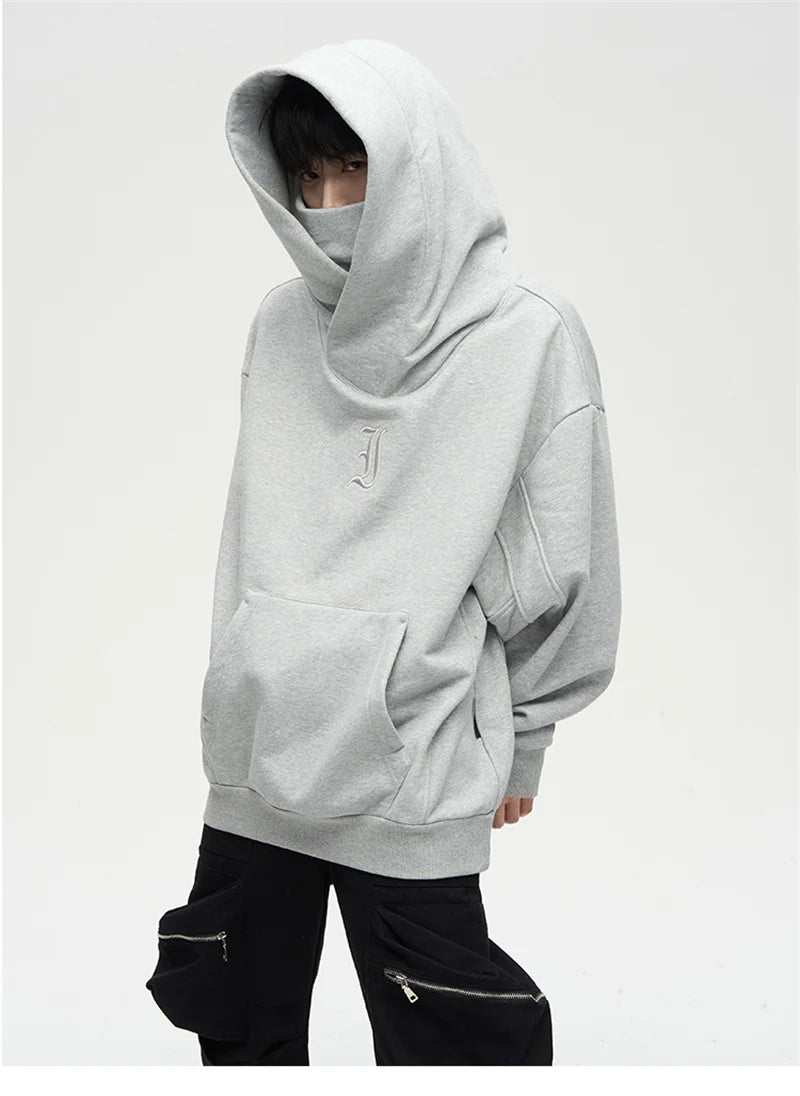 Autumn Ninja Streetwear Turtleneck Hoodies For Men Letter Embroidered Hip Hop Fashion Sweatshirts Y2K Vintage Fleece