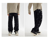 fashion graffiti printed denim jeans mens unisex casual zipper straight jeans streetwear hip hop loose black jean pants joggers unique joggers style 4275