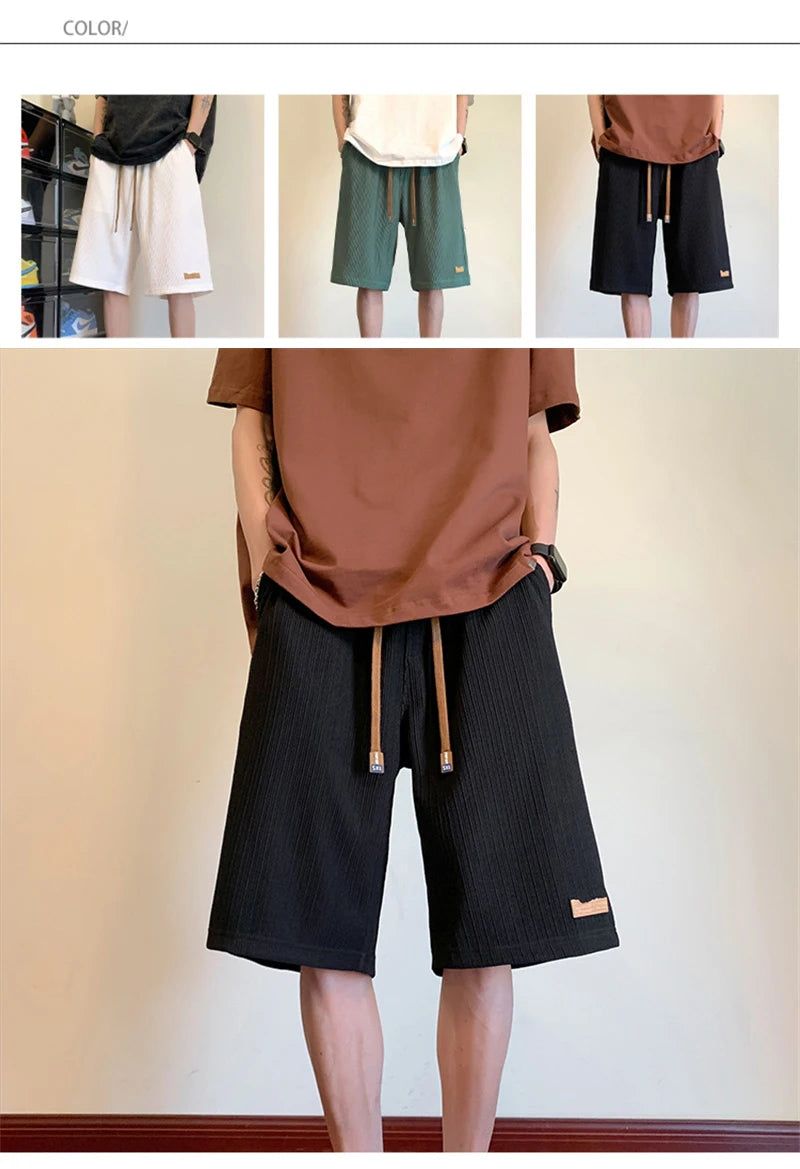 summer running baggy y2k shorts for men casual gym sport short pants threaded solid drawstring basketball bermuda masculina unique shorts style 3526