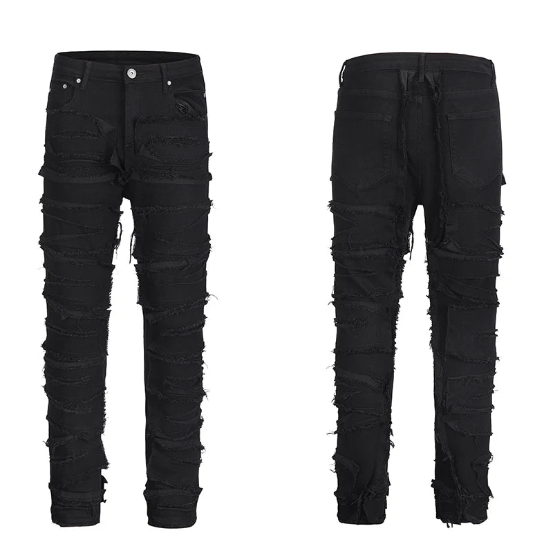 retro hole ripped distressed jeans for men straight washed harajuku hip hop loose denim trousers vibe style casual jean pants unique jeans style 844