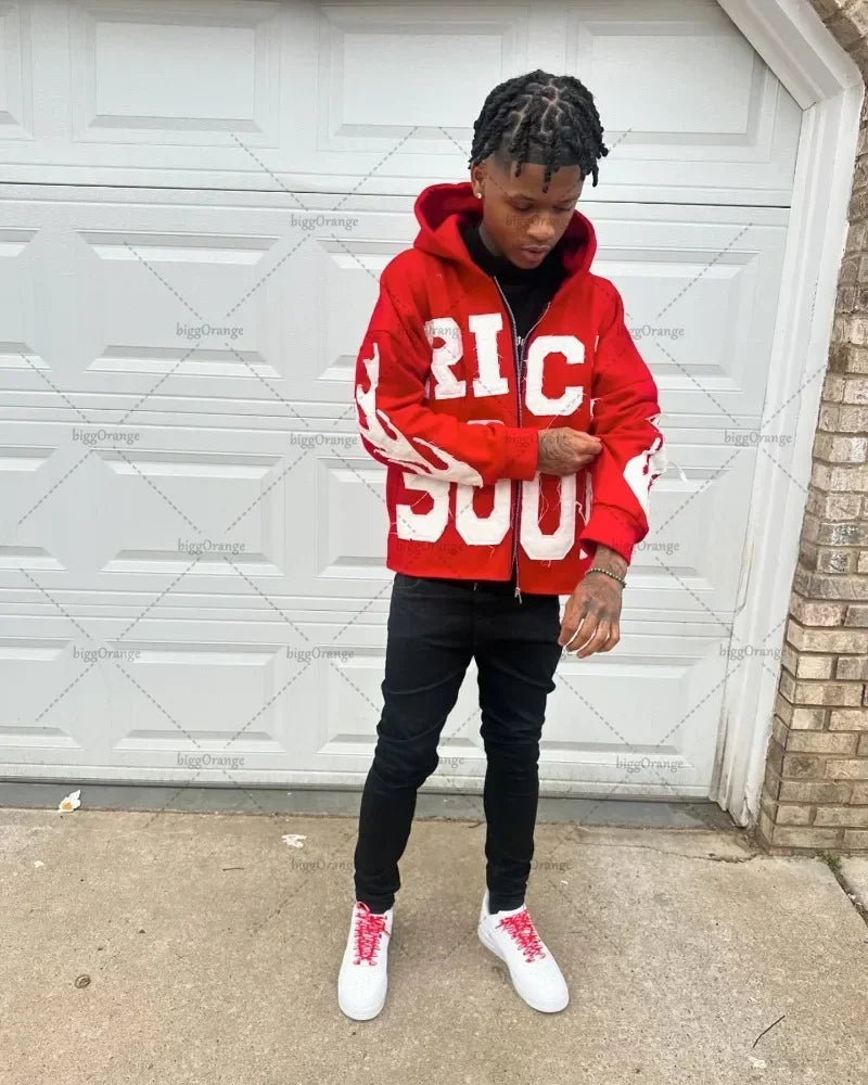 European And American Fashion Zipper Sweatshirt Men Y2K Trendy Letter