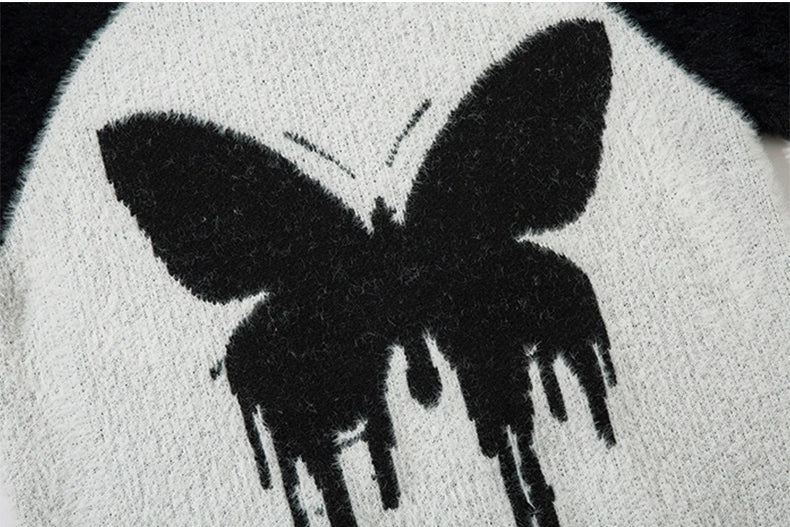 destroy ripped neck knitted sweater unisex butterfly pattern pullover long sleeve autumn winter warm sweaters streetwear jumpers - unisex casual winter pullover, oversized streetwear hoodie, graphic printed hoodie for men and women