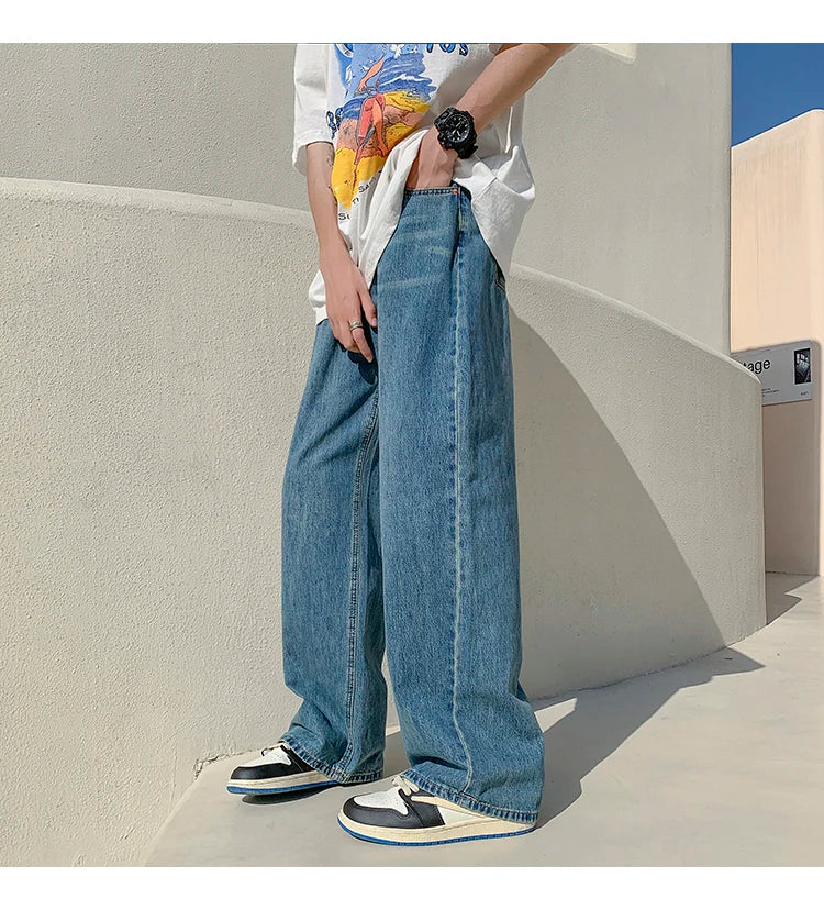 4 colors baggy jeans men fashion casual wide leg jeans men streetwear loose hip hop straight denim pants mens trousers m 2xl unique jeans style 4036