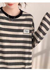 Y2k Vintage print – Design Niche Slit Striped Bottoming Shirt Women Autumn And W
