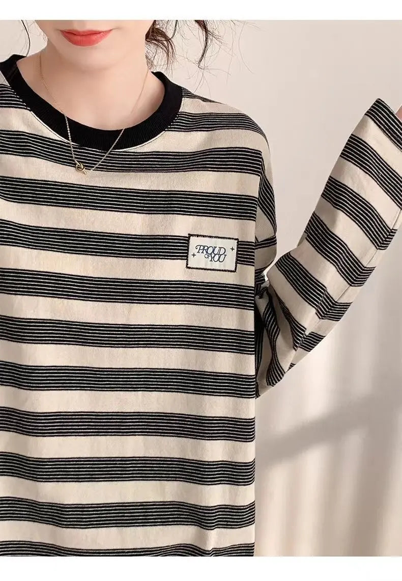 Y2k Vintage print – Design Niche Slit Striped Bottoming Shirt Women Autumn And W