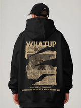 New Gothic Newspaper Graphic Print Hooded Sweatshirt For Men Fleece Hip Hop
