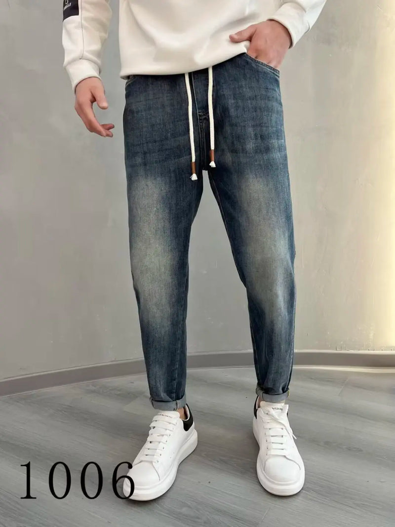 2024 autumn tapered jeans drawstring hip hop baggy designer streetwear mens clothing stylish casual denim harem jeans for men denim street jeans