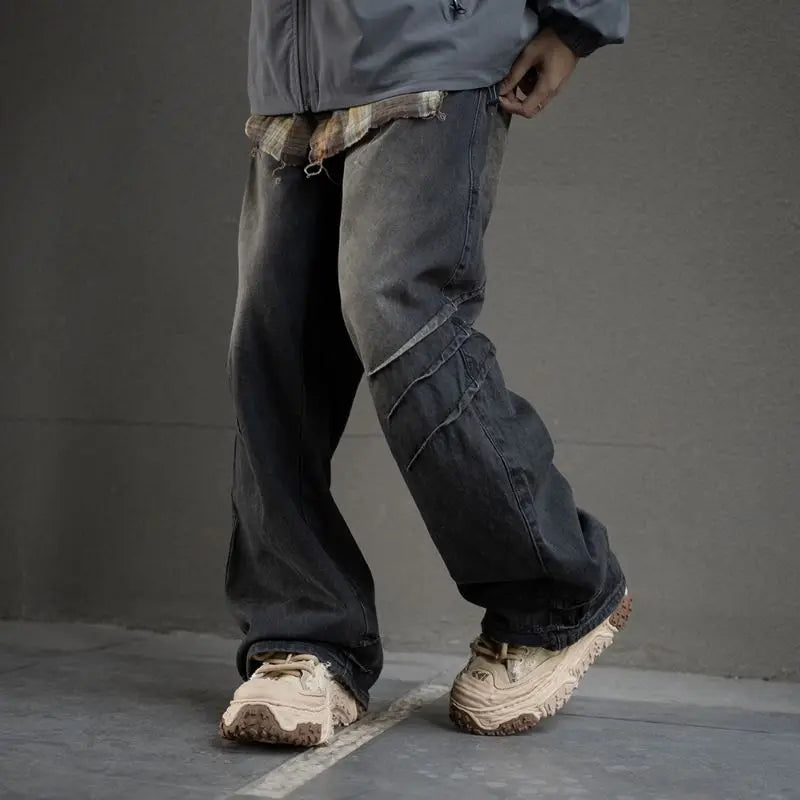 hip hop american trend retro straight leg washed denim jeans spring and autumn high street couple loose wide leg casual pants vintage washed jeans