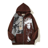 skatercore crying character featuring 2023 high street mysterious queen rose embroidery zip hoodie loose relaxed hoody mens and womens speckle ink hoodies hip hop