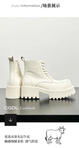 Men's Genuine Leather High Sole Platform Streetwear Fashion Casual Increase Boots Male Punk Gothic Rock Motorcycle Boots Shoes