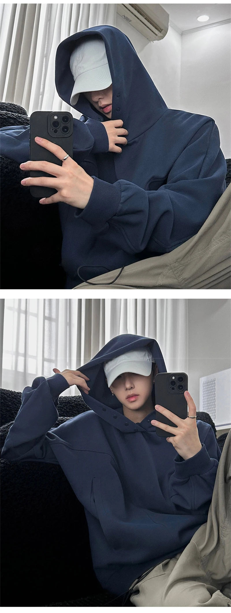 Trendy Fall Fashion Sweater – Autumn Fleece Button Up Neck Hip Hop Sweatshirts For Men Solid Color Oversized Y2K Hoodies High Street Fashion Hooded Tracksuit | Zip Knit Drop #119