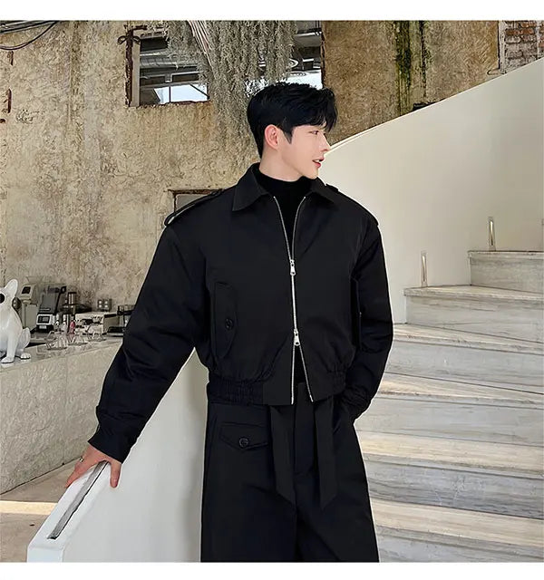men 2 pieces sets quilted short cargo jacket pant autumn winter korean streetwear casual thicken bomber coat trousers suits unique cargo style 2774