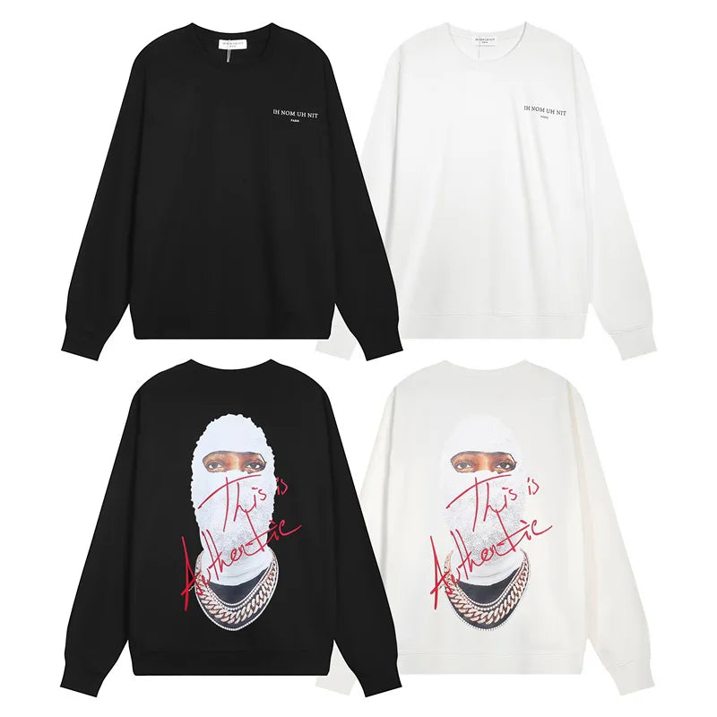 Black Rice White Ih Nom Uh Nit Hoodies Gold Necklace Masked Men Printi