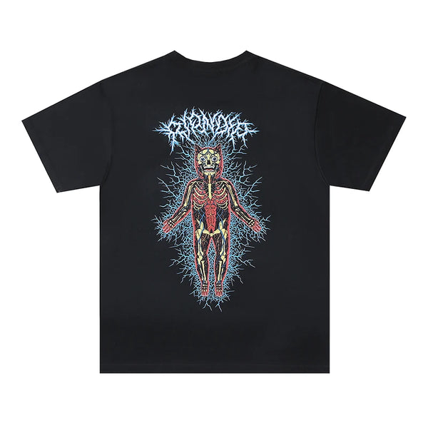 grunge aesthetic print tee featuring summer vintage retro skeleton print high street cotton casual loose tops t shirt