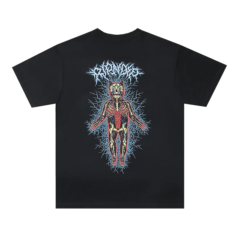 grunge aesthetic print tee featuring summer vintage retro skeleton print high street cotton casual loose tops t shirt
