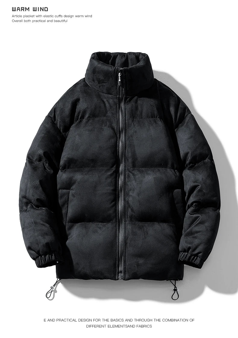 Streetwear Men's Winter Harajuku Fashion Jacket Parkas Bubble Jacket Oversize Warm Solid Coat Faux Suede Puffer Jacket