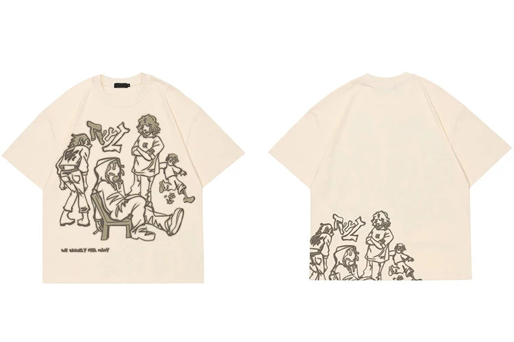 Skatercore Aesthetic print tee – 2023 Harajuku Cartoon Girl Cat Japanese Kanji Graphic T Shir
