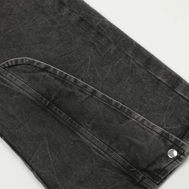 american high street vibe fashion splice jeans mens belt loose casual vintage wide leg straight denim baggy jeans pants trouser stacked flare jeans