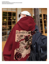 Y2K Vintage Rose Graphic Print Hoodies For Men Goth Fashion Streetwear Clothes Casual Fleece Hip Hop Loose Pullover Sweatshirts