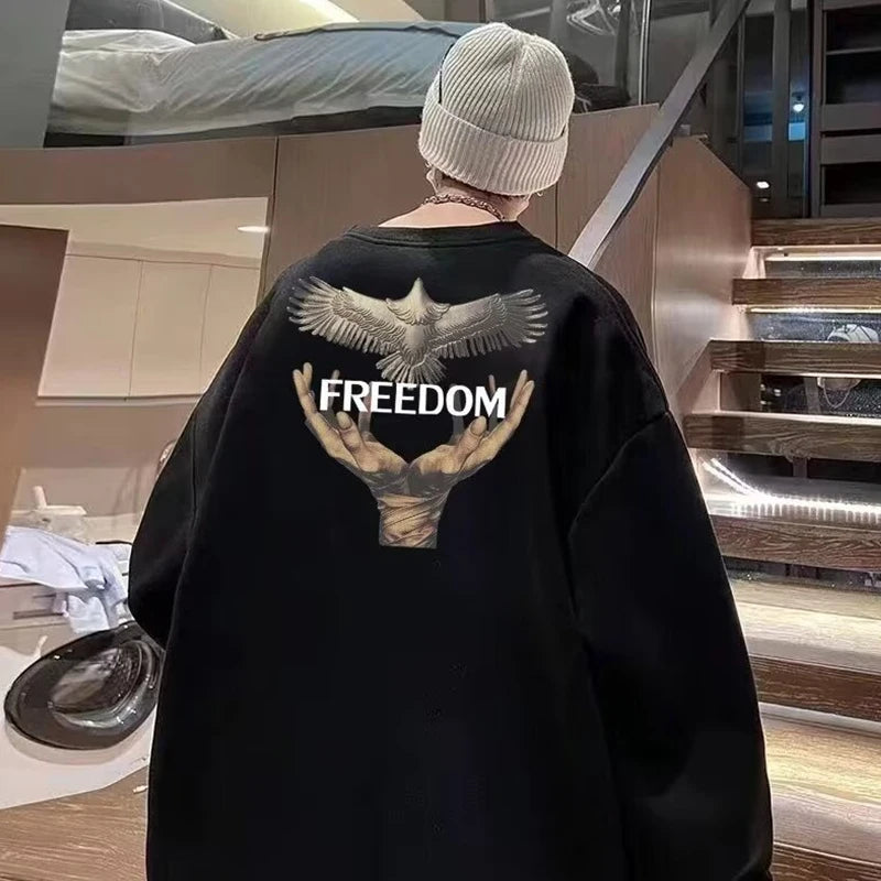Dove Of Freedom Graphic Printed Men's Crewneck Hoodies Hip Hop Fashion Pullover Sweatshirts Hombre Y2K
