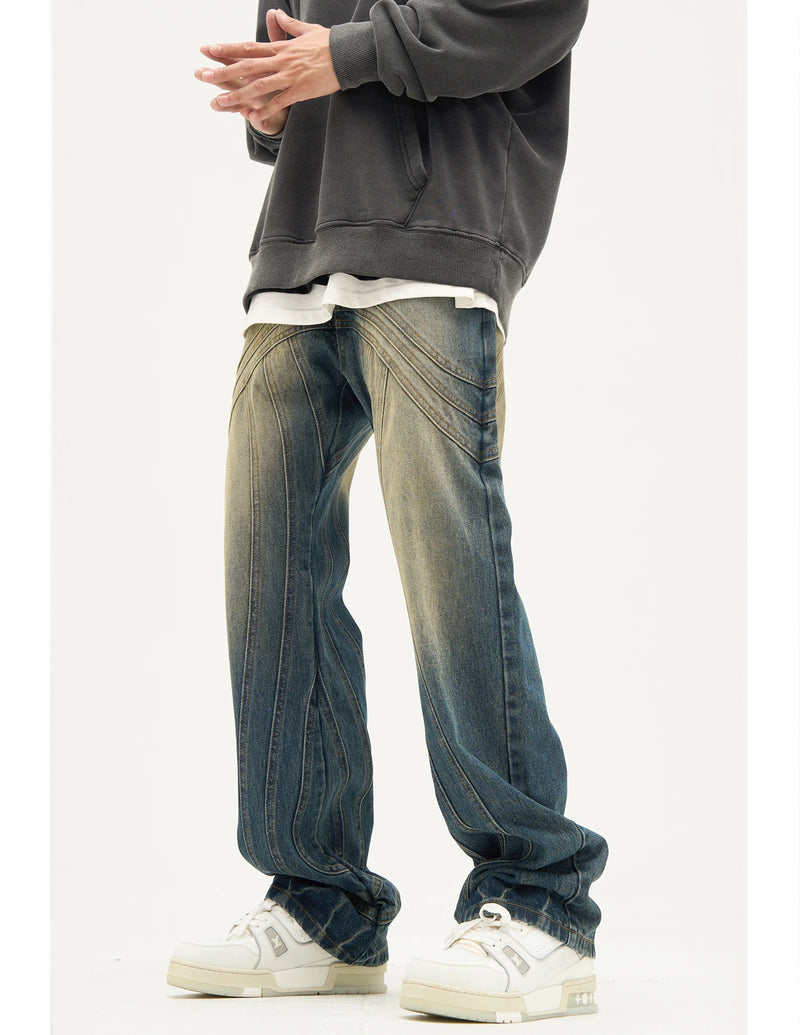 mens retro washed denim jeans loose straight pants 2023 new fashion streetwear trousers hip hop casual zipper jean pants joggers unique joggers style 2483