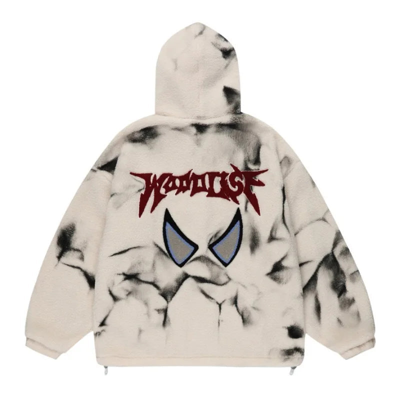 mens harajuku graffiti fleece jackets and coats letter embroidery hairy zipper outerwear warm streetwear parkas bomber jacket - variant style c7b14f for streetwear fashion