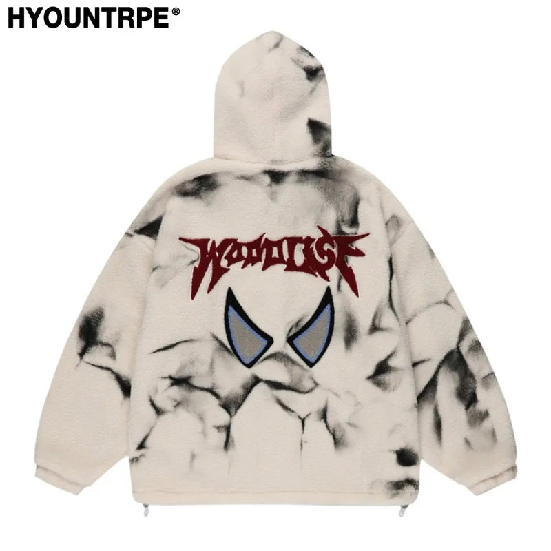 mens harajuku graffiti fleece jackets and coats letter embroidery hairy zipper outerwear warm streetwear parkas bomber jacket - variant style c7b14f for streetwear fashion