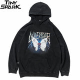 2023 Men Hip Hop Hoodie Sweatshirt Lightning Butterfly Streetwear Hoodie Retro Vintage Washed Black Hooded Pullover Harajuku