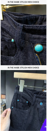 men streetwear splice denim fashion brand hip hop loose casual straight jeans pant cityboy deep blue y2k jeans trousers for men unique jeans style 1880