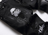 skull embroidery jeans ripped holes denim pants men zipper biker jeans streetwear slim fit y2k punk hip hop casual pants joggers unique joggers style 4170