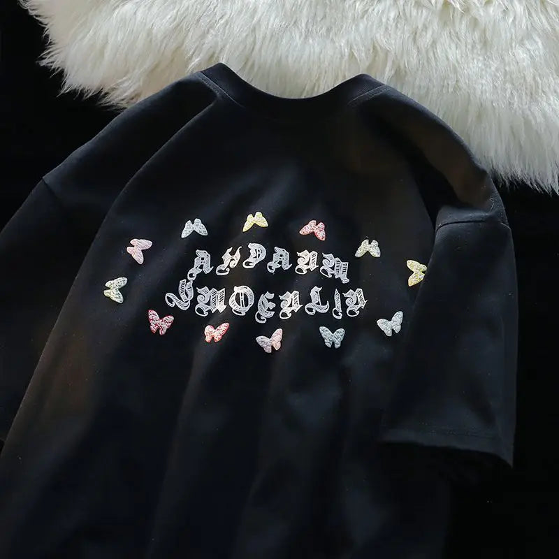 Y2k Vintage t-shirt – Harajuku Butterfly Flower Childlike Painting T Shirts Studen