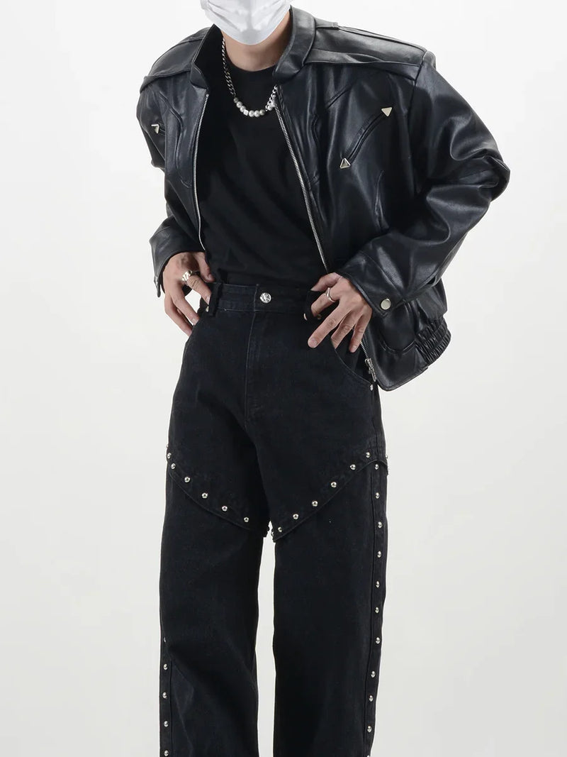 leather varsity jacket, fall winter fit, for men, fall streetwear outfit, oversized style, layered fashion, modern aesthetic, graphic detail