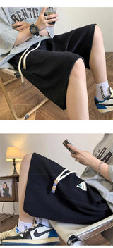 summer mens letter appliques waffle shorts baggy running wide leg casual short pants solid drawstring gym straight y2k shorts unique shorts style 3511