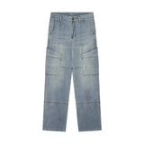 street japanese mens set embroidered fake two piece patchwork tops hip hop washed jeans 2 piece harajuku suits y2k streetwear unique jeans style 4769